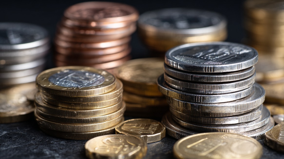 Poveći niz složenih evro kovanica različitih vrednosti