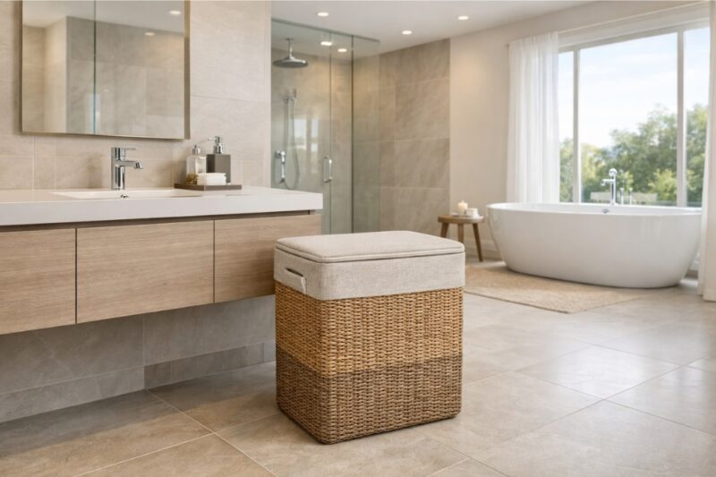 Pletena korpa za veš u kombinaciji bež boja