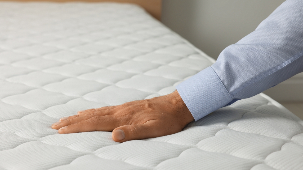 Ruka pritiska površinu dušeka kako bi se proverila njegova tvrdoća