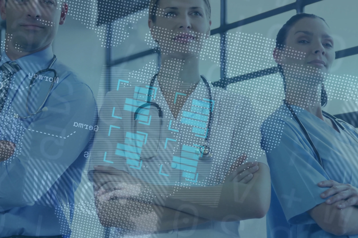Medicinski radnici i zdravstveni stručnjaci uz digitalne tehnologije u modernom zdravstvenom sistemu.