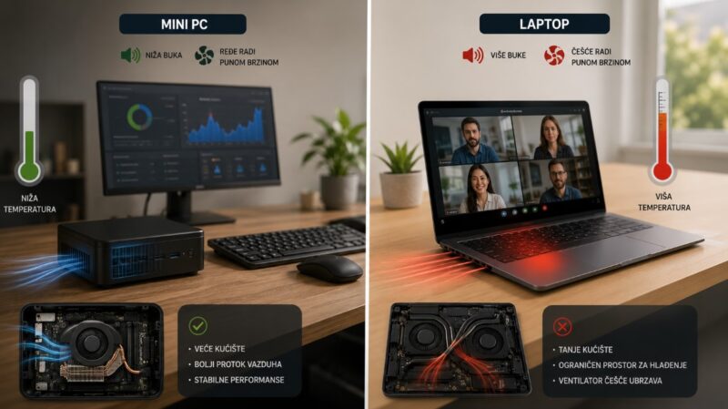 Poređenje zagrevanja i rada ventilatora kod mini PC računara i laptopa